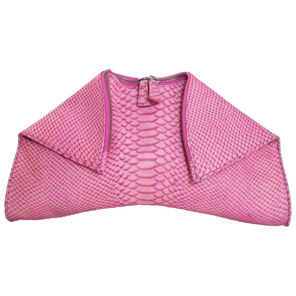 Emily Cho Coral Pink Embossed Snakeskin Folded Clutch Bag